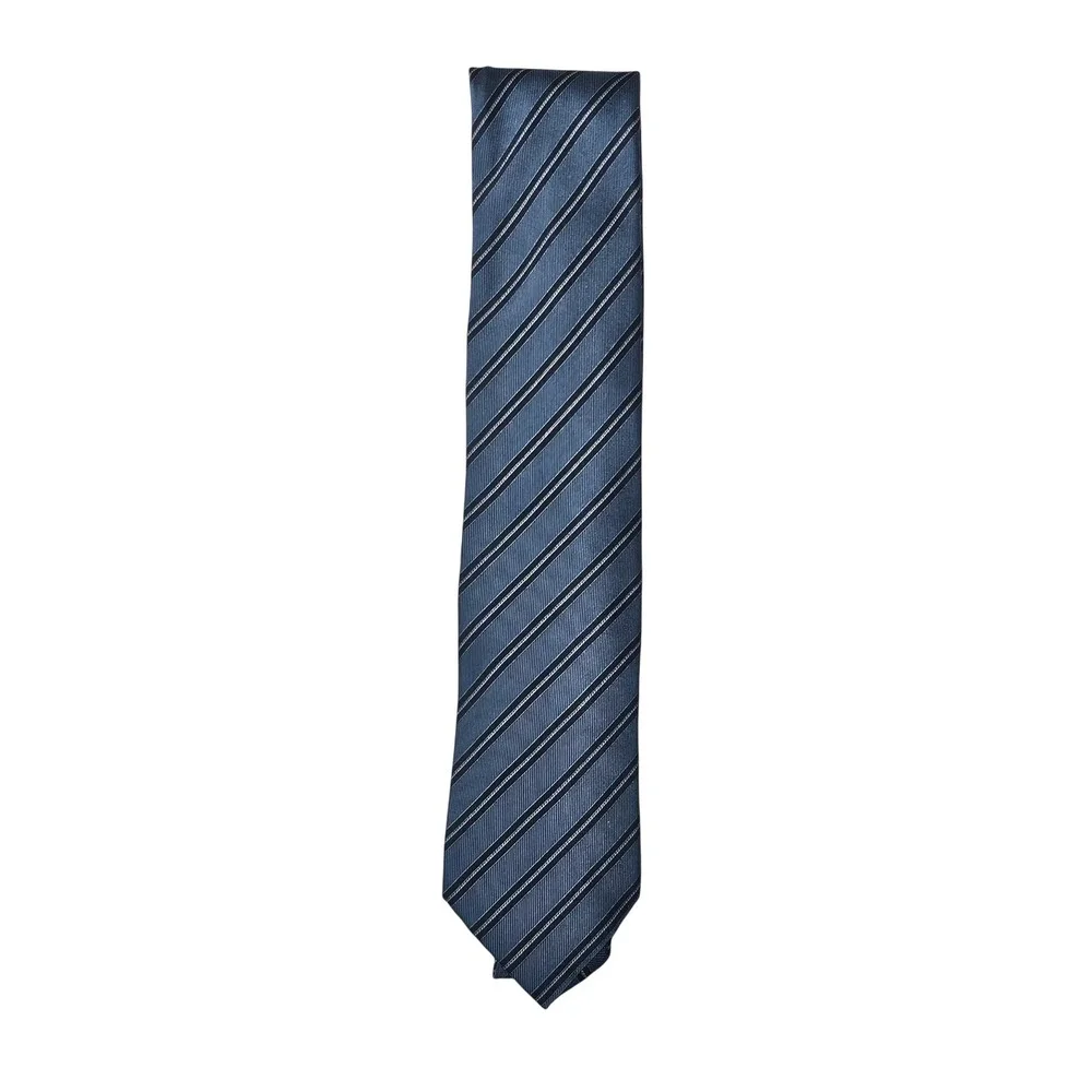Brioni Blue Black Striped 100% Silk Necktie Hand Made in Italy‎ Classic EUC